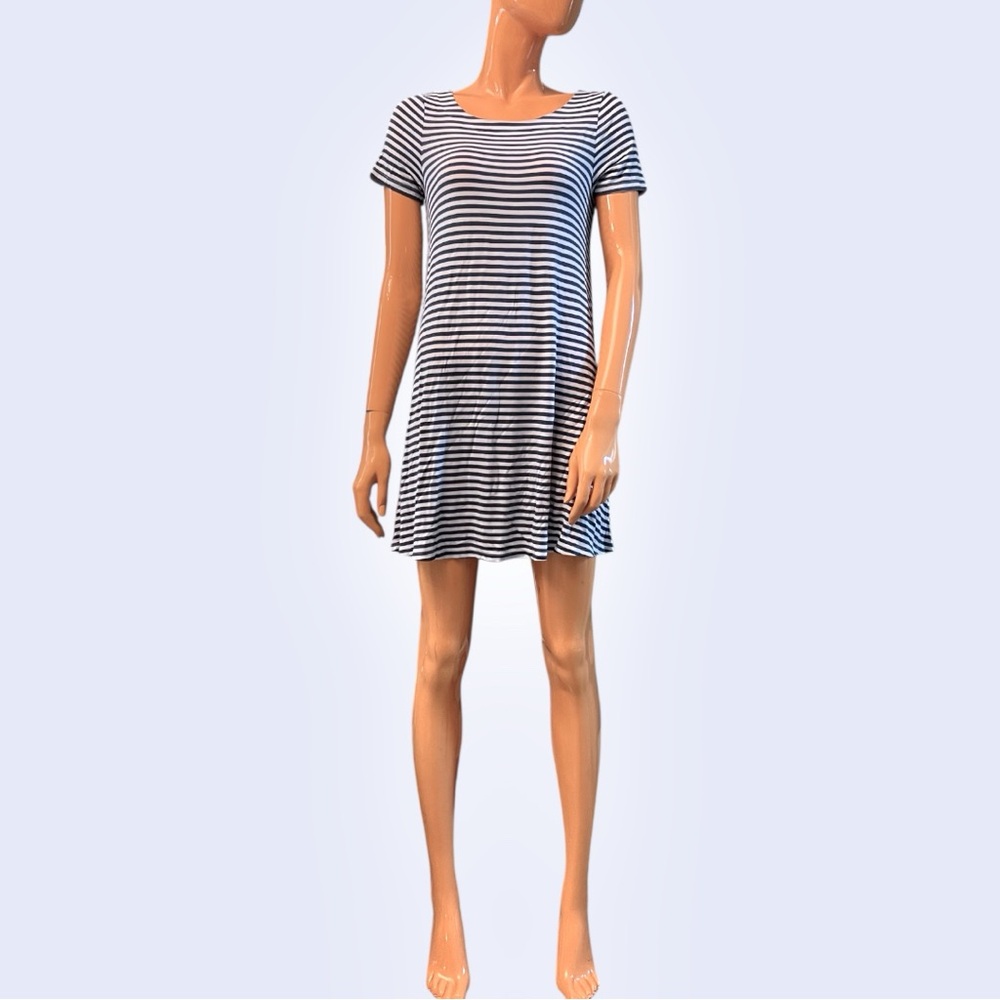 LOFT Petite Striped Short Sleeve Tie Back Dress